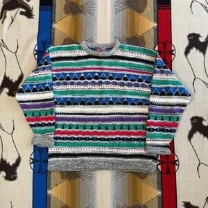 Vintage 90s Concrete Colorful 3-D Knit Sweater Size XL Hip Hop Biggie